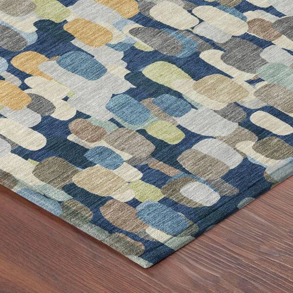 Chantille Machine Washable Indoor/Outdoor Abstract ACN2451 Navy 8 ft. x 8 ft. Round Rug