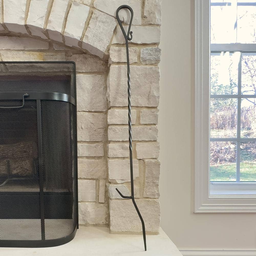 40-Inch Black Powder-Coated Steel Fireplace Poker