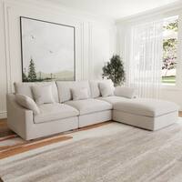 J&E Home 119.2 in. Slope Arm Linen L-shaped Oversized 4-Piece Modular Free Combination Sofa with Removerble Covers in. White JE-140WE-CS3+1