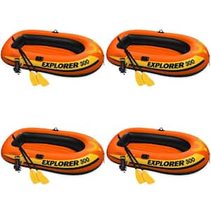 Explorer 300 6.92 ft. Compact Inflatable 3 Person Raft Boat with Pump and Oars (4-Pack), 83 in. x 46 in. x 16 in.