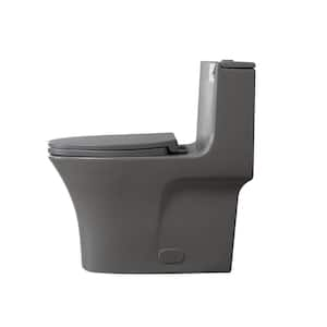 1-Piece 1.1/1.6 GPF Dual Flush Elongated Toilet in Light Grey Seat Included