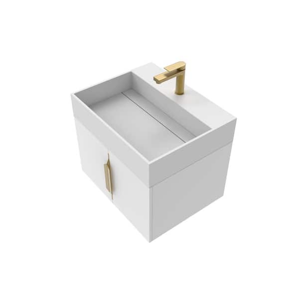 Maranon 24 in. W x 18.9 in. D x 19.25 in. H Single Sink Bath Vanity in White in Gold Trim with Solid Surface White Top