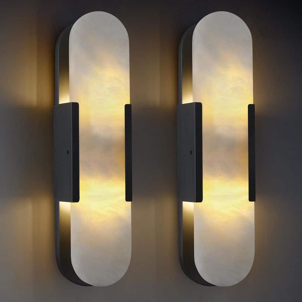 20 in. 2-Light Natural Marble Black Alabaster Wall Sconce,Wall Lamp with Alabaster Shade for Living Rooms (2-Piece) price history on PriceWatchPro