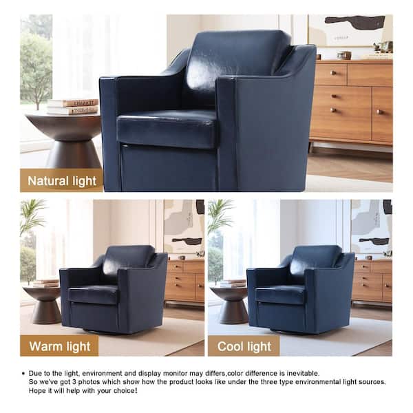 Uixe Modern Navy Faux Leather Upholstered Swivel Accent Barrel