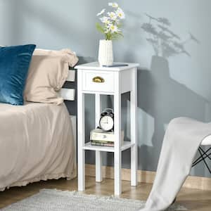 11.75 in. x 11.75 in. x 29.5 in. 2-Tier Night Stand with Drawer, Narrow End Table with Bottom Shelf, for Living Room
