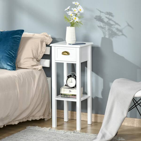 HOMCOM White Bedside Table With 2 Drawers – Compact Nightstand For Bedroom, Living Room