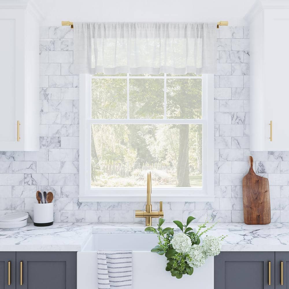 Akari Kitchen Valance White Linen Polyester Blend 56 in. W x 14 in. L Rod Pocket Light Filtering Curtain (Single Panel) price history on PriceWatchPro