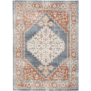 Astra Machine Washable Denim Multicolor 8 ft. x 10 ft. Distressed Traditional Area Rug