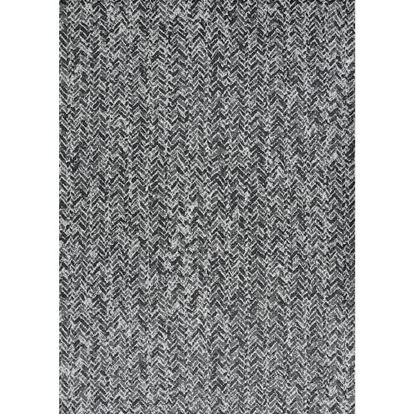 Afuera Herringbone Path Onyx-Shell 8 ft. x 11 ft. Indoor/Outdoor Area Rug
