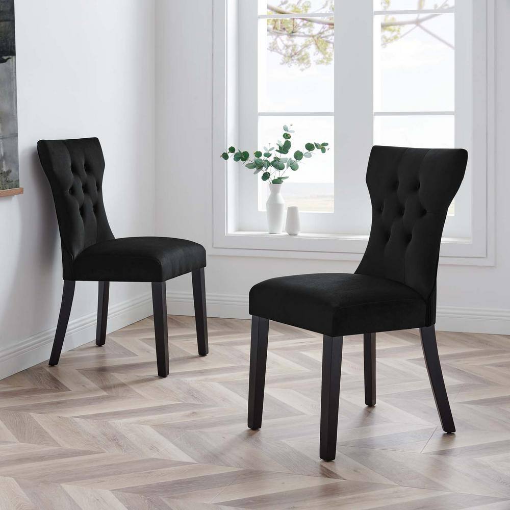 Luxe Hourglass Black Velvet and Wood Dining Chair
