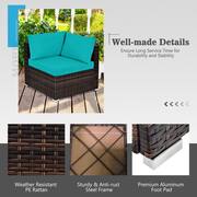 7-Pieces Patio Rattan Furniture Set 42 in. Fire Pit Table with Cover Cushioned Turquoise