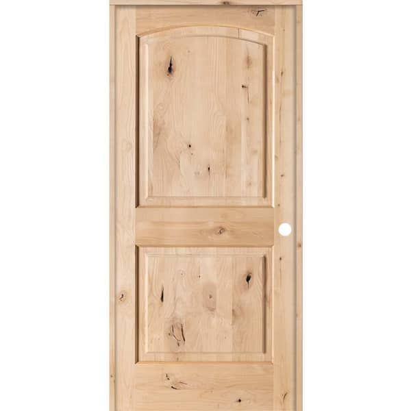 Krosswood Doors 24 in. x 80 in. Rustic Knotty Alder 2-Panel Top Rail Arch Solid Left-Hand Wood Single Prehung Interior Door