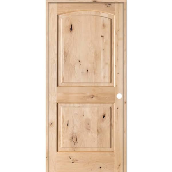 28 in. x 80 in. Rustic Knotty Alder 2-Panel Top Rail Arch Solid Left-Hand Wood Single Prehung Interior Door