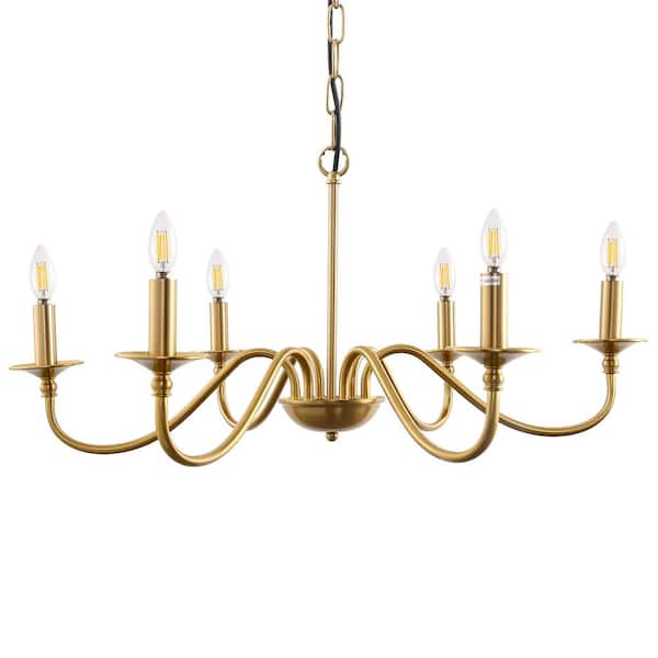 Briignite 6-Light Gold Rustic Candle Iron Chandelier for Dining Room and Living Spaces