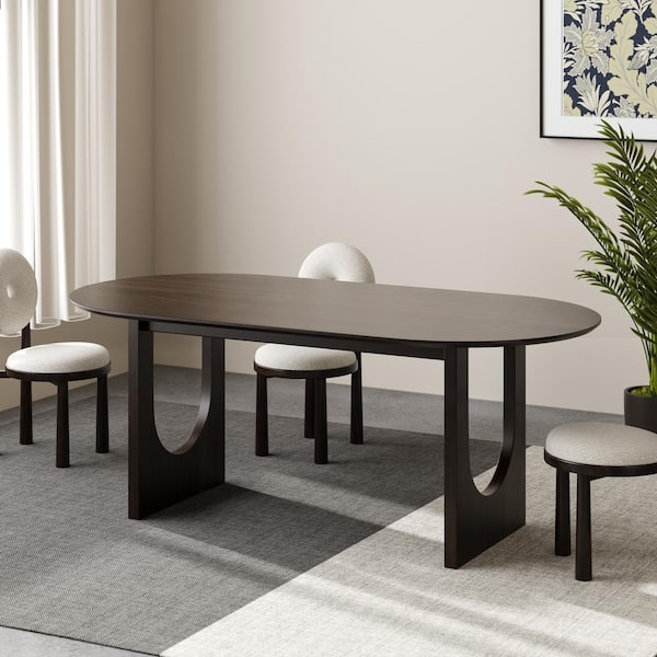 Lirago Solid Wood Walnut 79 in. Kitchen Tables Double Pedestal Dining Table Seats 8