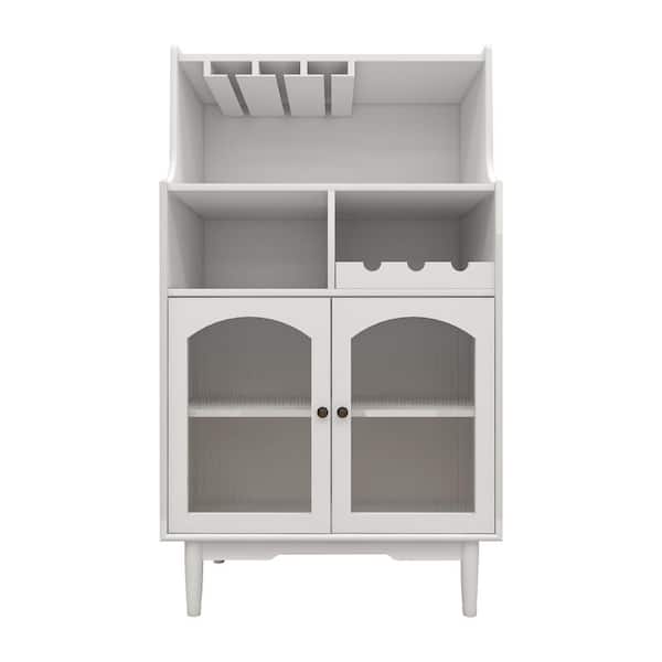 Tileon White wine cabinet with removable wine rack and wine glass rack, a glass door cabinet