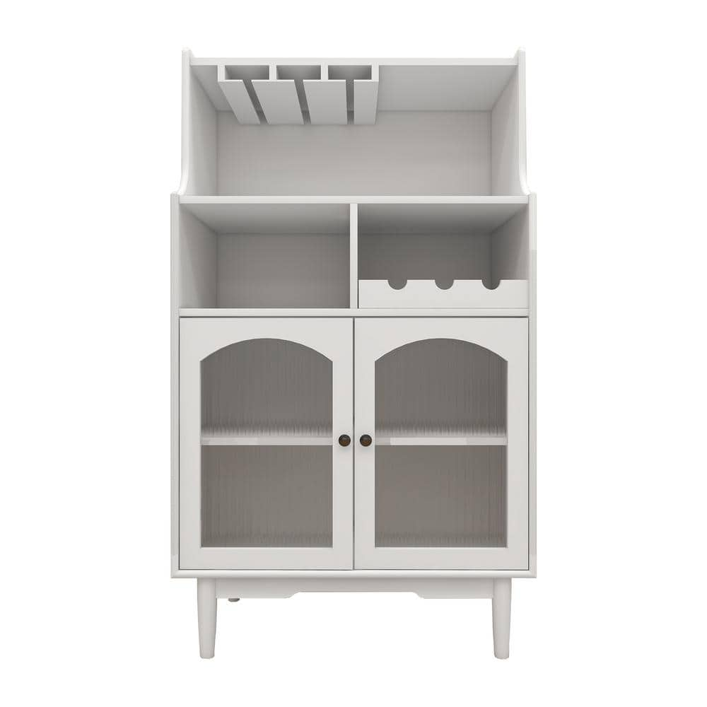 Tileon Wine cabinet with removable wine rack and wine glass rack, a glass door cabinet in white