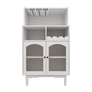 Wine cabinet with removable wine rack and wine glass rack, a glass door cabinet in white