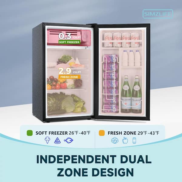 3.2 cu. ft. Mini Refrigerator with Freezer, Single Door, Adjustable Thermostat, Low Power for Bedroom, Office in Black