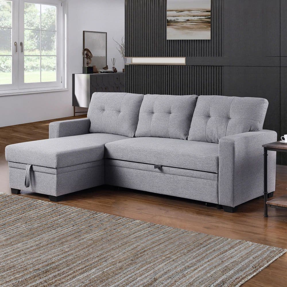 82 in. Modern Light Gray Linen Upholstered Pull out Twin Size Sectional Sofa Bed with Storage Chaise price history on PriceWatchPro