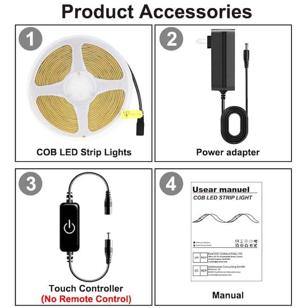 16.4ft 24V 2700K CRI90+ 1600LEDs Integrated COB LED Warm White Strip Light Fixture With Touch Dimmable