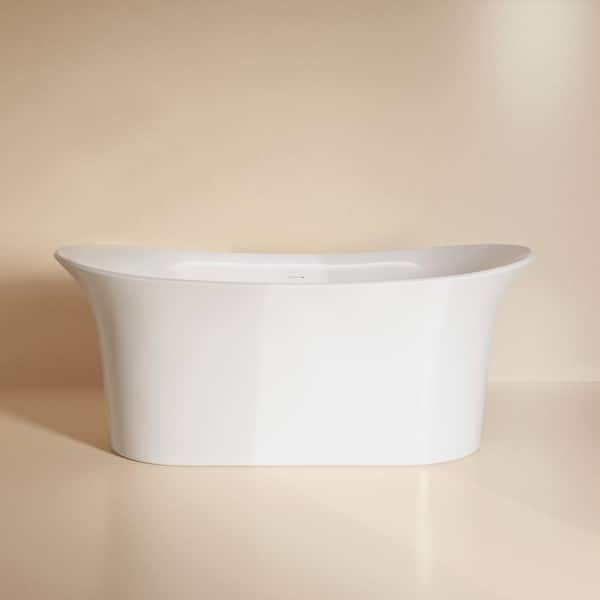 Swiss Madison Cascade 66 in. x 30 in. Double Slipper Soaking Freestanding Bathtub in Glossy White, Drain Included