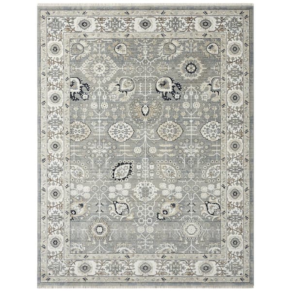 EVERLOOM Carina Everette Grey/Ivory 2 ft. x 8 ft. Vintage Medallion Runner Rug
