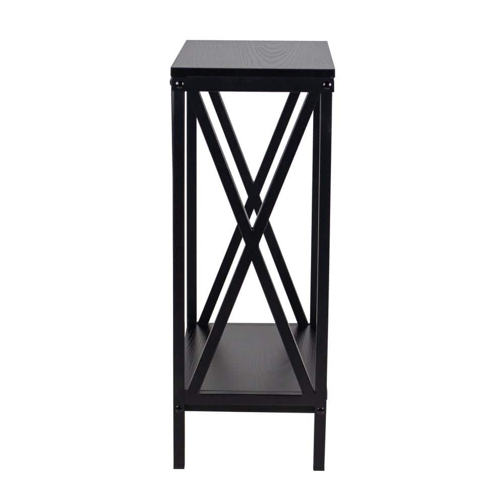 Black Metal and Wood X-Frame Aquarium Stand with Lower Shelf