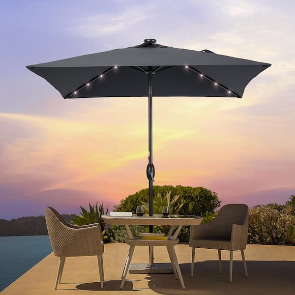 Sonkuki Enhance Your Outdoor Oasis with Anthracite 6.5 x 6.5 ft. LED Square Patio Market Umbrella - Stylish, Sun-Protective