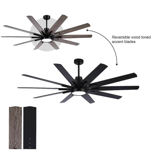 Coastal 72 in. Smart Indoor Matte Black Large Ceiling Fan with Light and Reversible Dual-Finish Blades