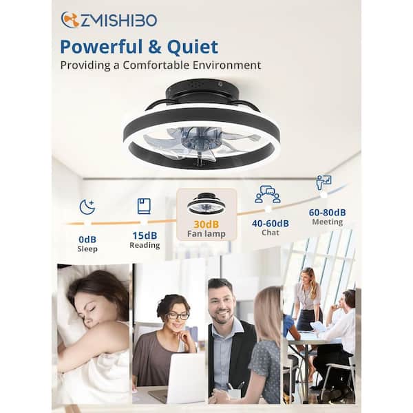 13 in. Black Flush Mount Ceiling Fan with Light and Remote, Low Profile Dimmable LED Fandelier for Bedroom