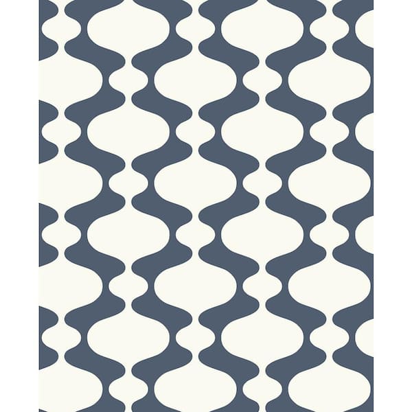 A-Street Prints 8 in. x 10 in. Emilio Navy Retro Wallpaper Sample