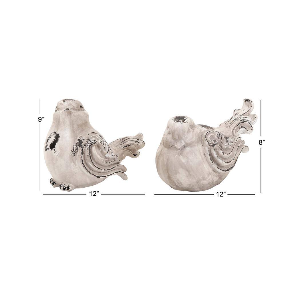 Gray Polystone Bird Garden Sculptures, Set of 2, 12" x 8"