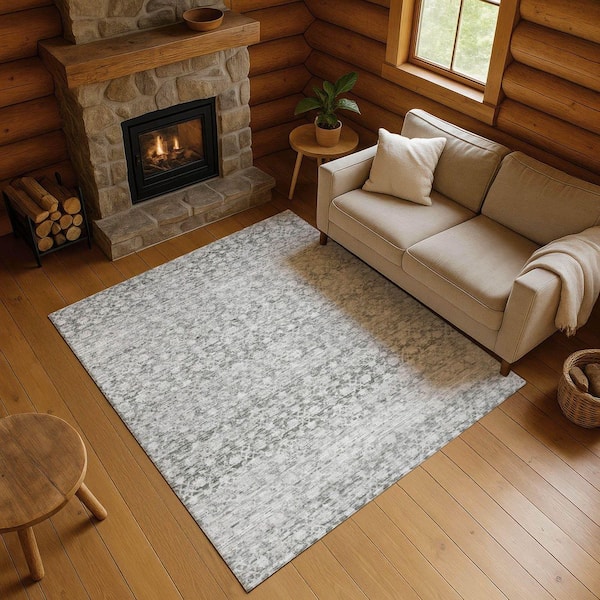 Mayfield Premium Machine Washable Abstract AMF1747 Gray 5 ft. x 7 ft. 6 in. Area Rug