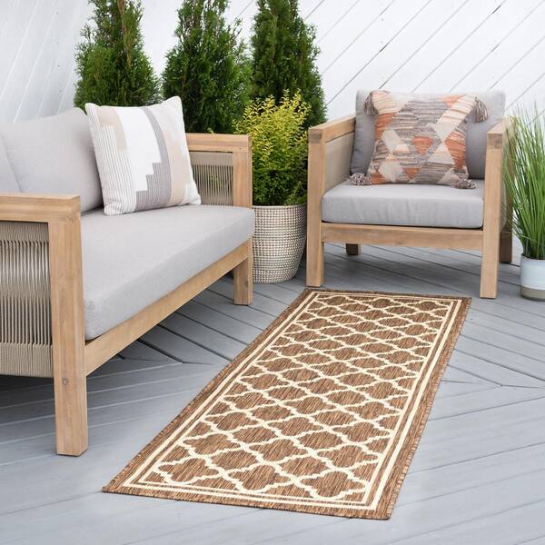 Eco Geometric Gold 2 ft. x 8 ft. Indoor/Outdoor Runner Rug