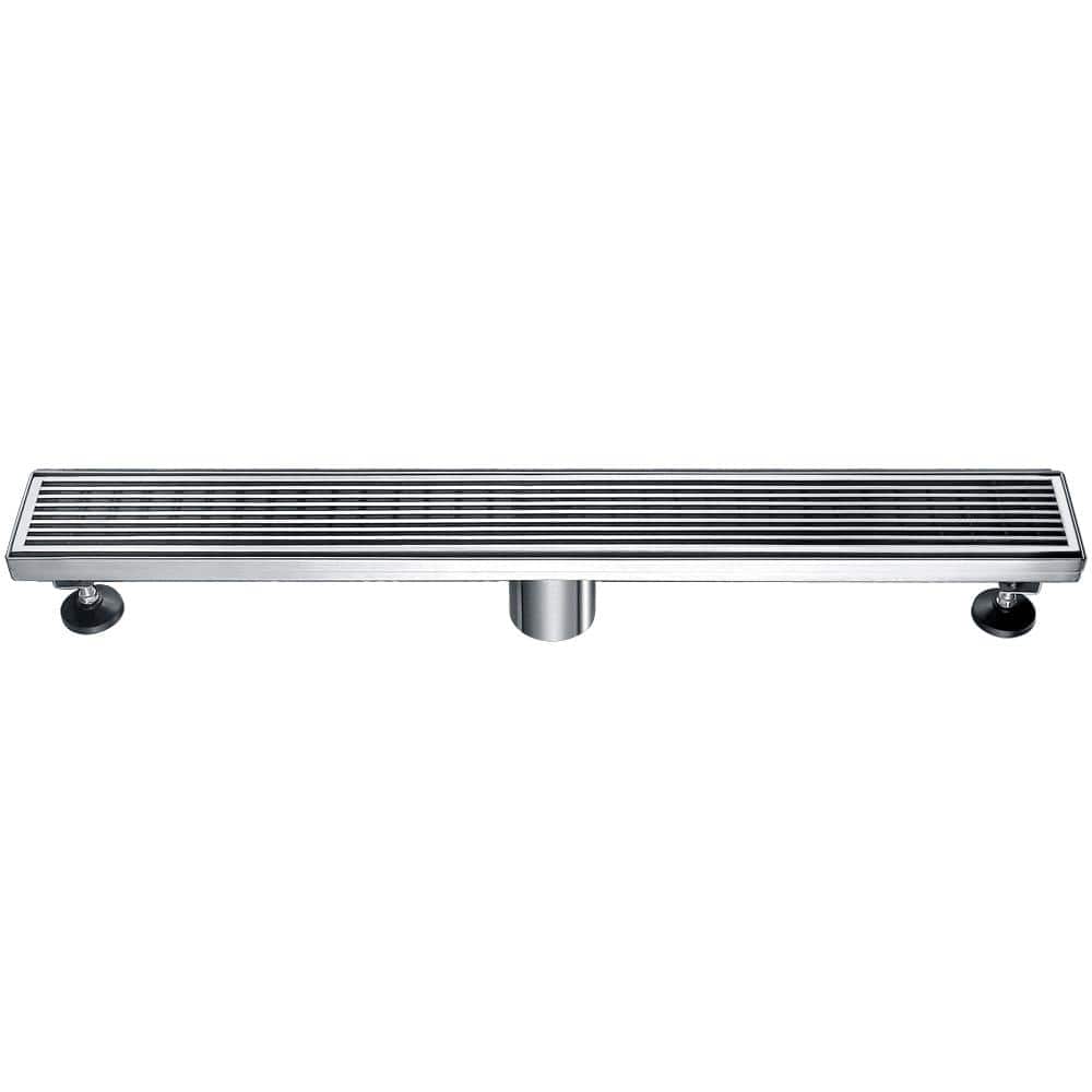 24" Brushed Stainless Steel Linear Shower Drain with Groove Lines