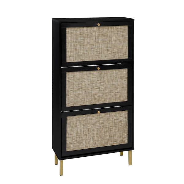 48.98 in. H x 23.62 in. W x 9.25 in. D Black Rattan Shoe Storage Cabinet