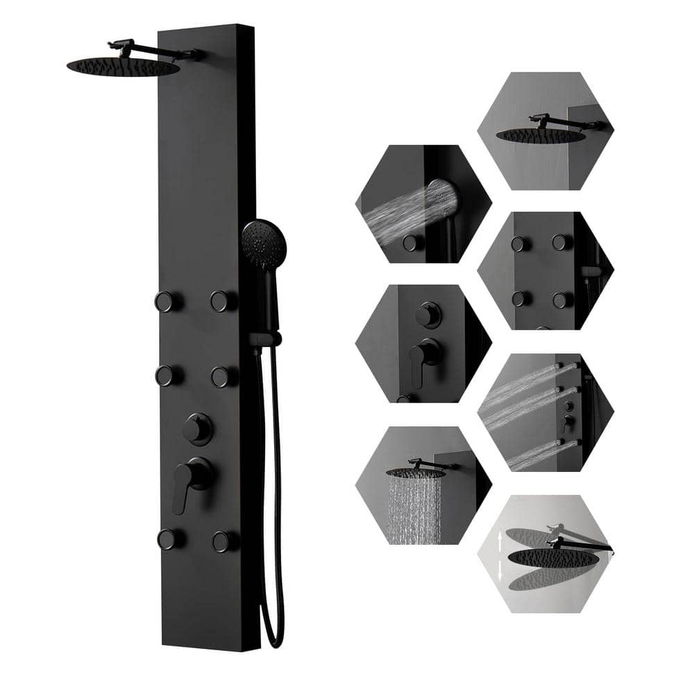 3-in-1, 6-Jet Shower Panel Tower System with Adjust Rainfall Waterfall Shower Head, and Massage Body Jets in Matte Black price history on PriceWatchPro