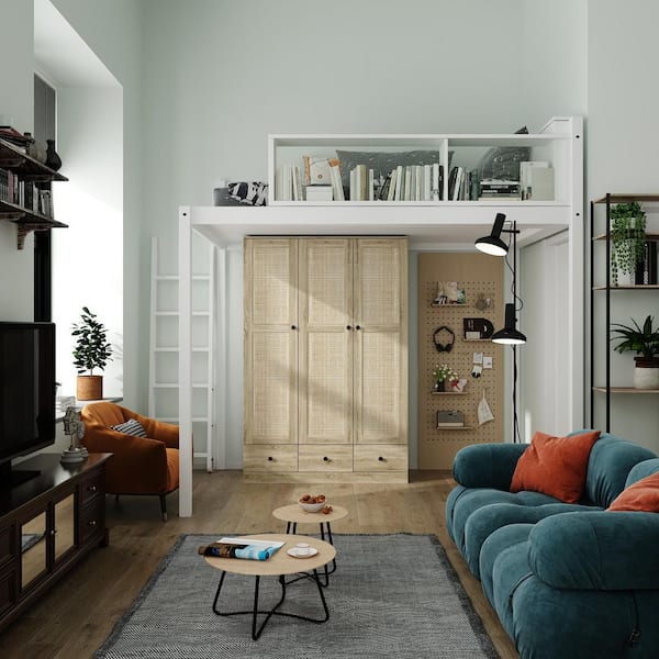 FUFU&GAGA Greige Oak Finish Wood 47.2 in. Bedroom Chifferobe with
