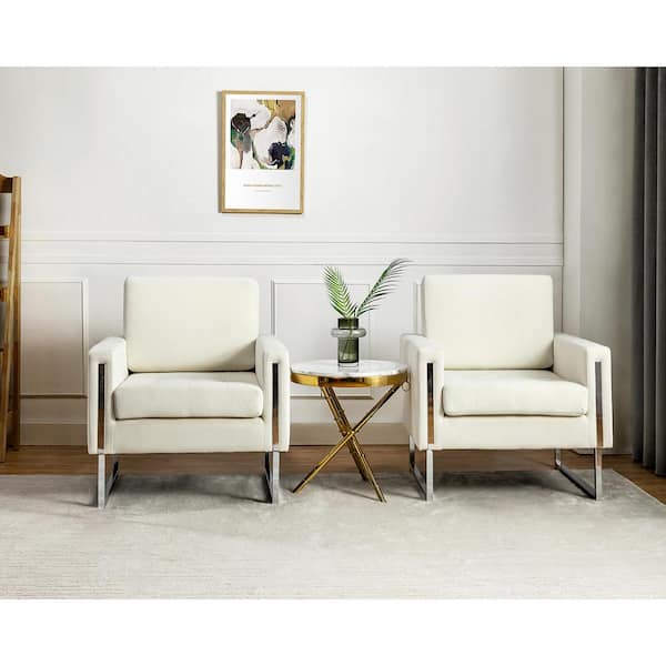 JAYDEN CREATION Dardanus Modern Ivory Velvet Club Chair with Embedded Metal Armrests Set of 2
