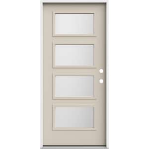 36 in. x 80 in. Left-Hand/Inswing 4 Lite Equal Frosted Glass Primed Steel Prehung Front Door