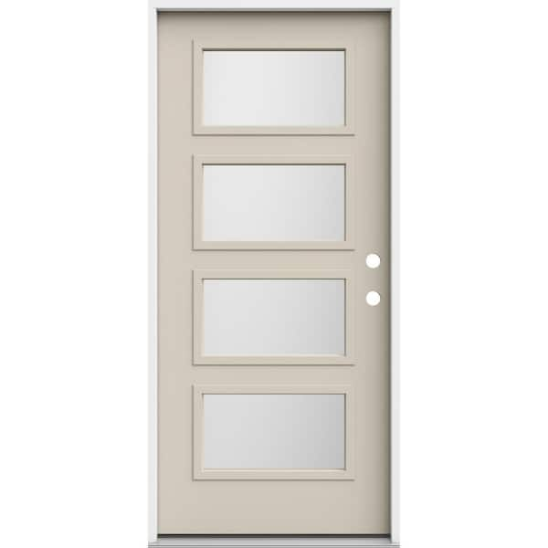 JELD-WEN 36 in. x 80 in. Left-Hand/Inswing 4 Lite Equal Frosted Glass Primed Steel Prehung Front Door