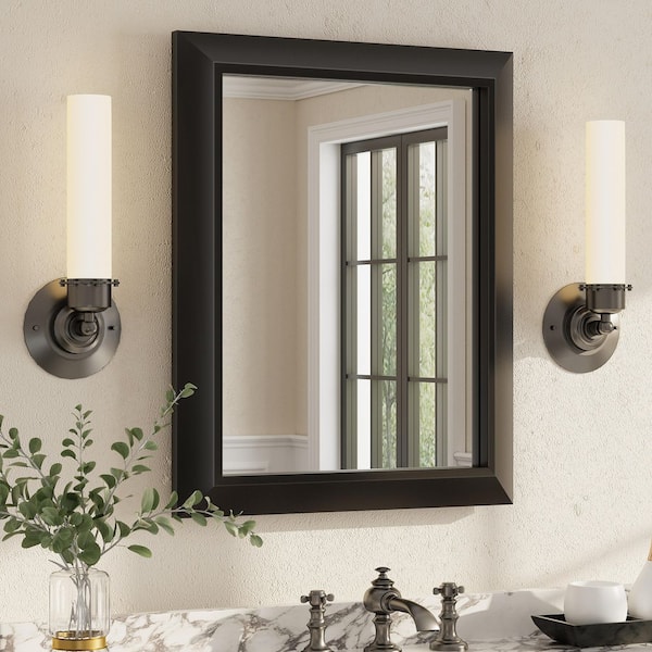 Apmir 16 in. W x 20 in. H Rectangular Aluminum Alloy Framed and Tempered Glass Wall Bathroom Vanity Mirror in Matte Black
