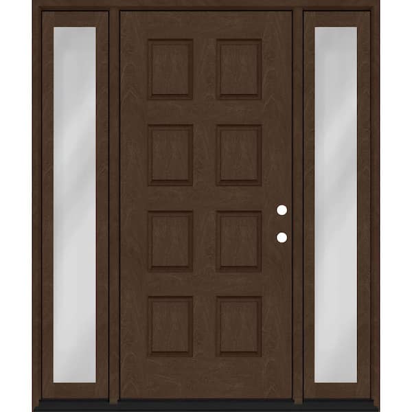 Steves & Sons Regency 68 in. x 80 in. 8-Panel LHIS Hickory Stain Mahogany Fiberglass Prehung Front Door w/Dbl 14in.Sidelites