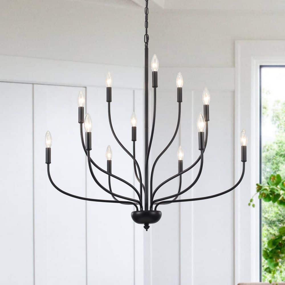 12-Light Large Modern Farmhouse Black Chandelier Classic Candlestick Dining Room Pendant Light price history on PriceWatchPro