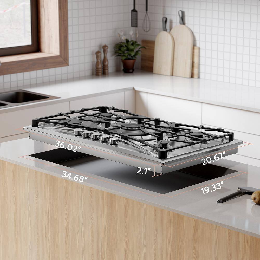 Empava 36" Stainless Steel 5 Burner Gas Cooktop