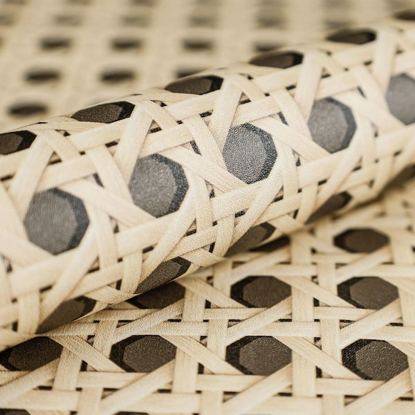 2-Roll 17.5 in. x 118 in. Khaki Faux Rattan Self-Adhesive Wallpaper, Non-Textured Contact Paper, Closet Liner