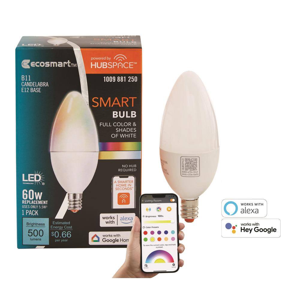 Ecosmart Ampoule LED B11 E12 équivalente à 60 watts, lumière du jour à  intensité variable