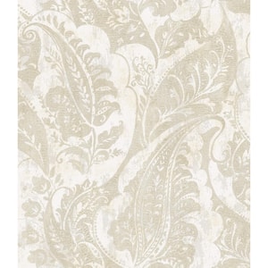 Glisten Metallic Pearl and Tan Paisley Paisley Paper Strippable Roll (Covers 56.05 sq. ft.)