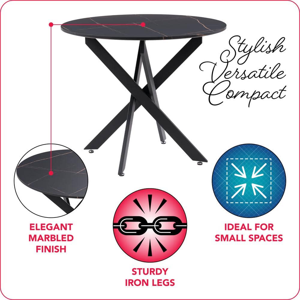 40" Round Marble Top Dining Table with Iron Trestle Base